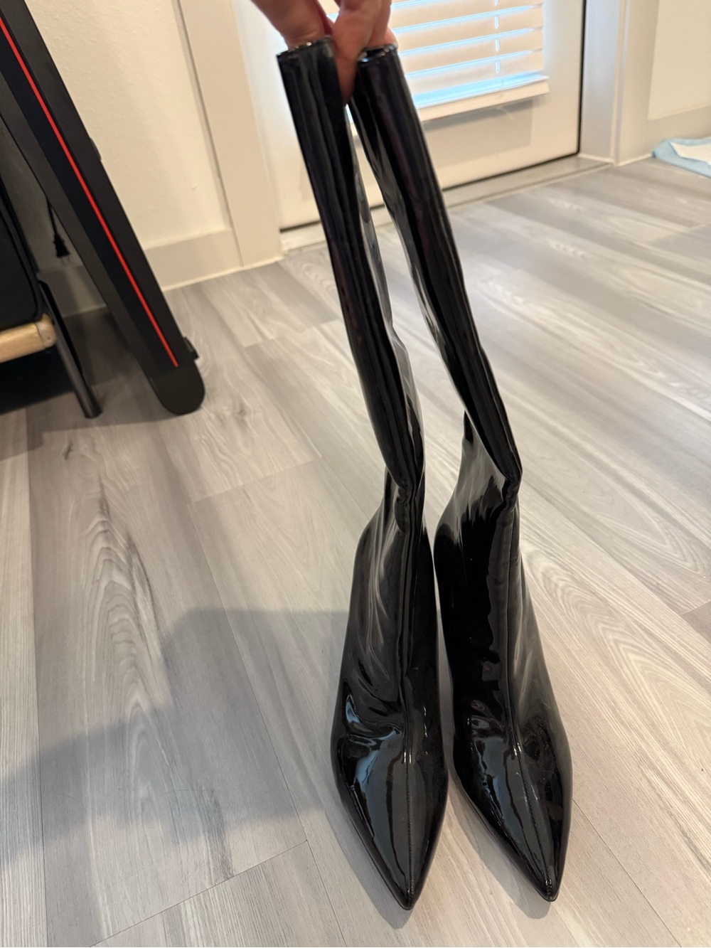 G by Guess Black Patent Pointed-Toe Knee Boots